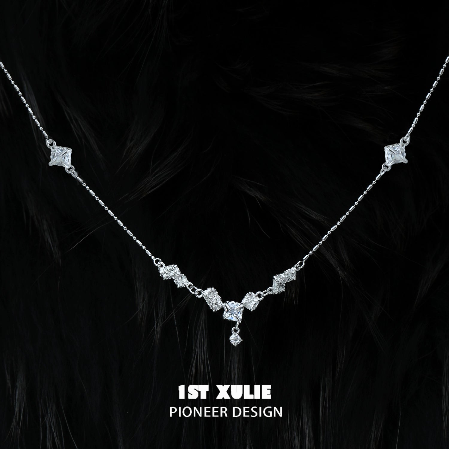Edgy zircon necklace by 1ST XULIE featuring geometric designs and sparkling zircon stones