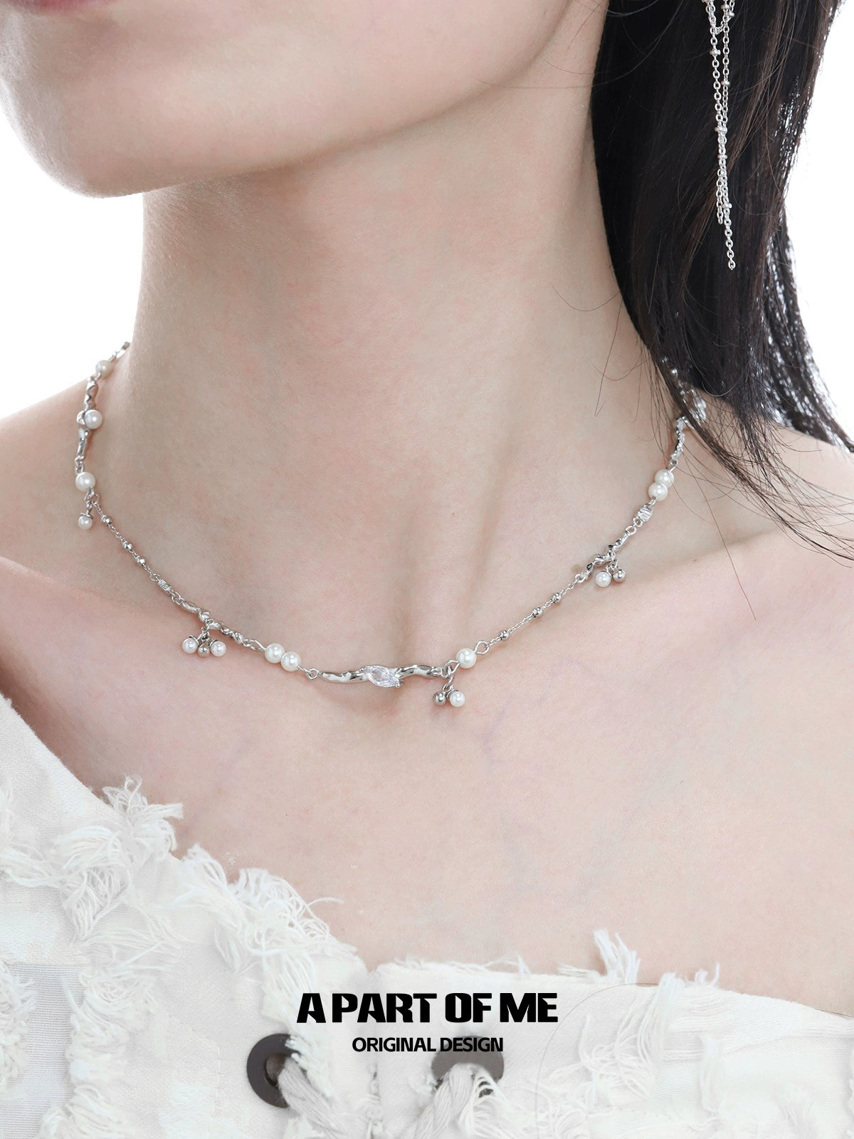 Elegant pearl zircon necklace from A PART OF ME showcasing a delicate design with shimmering pearls