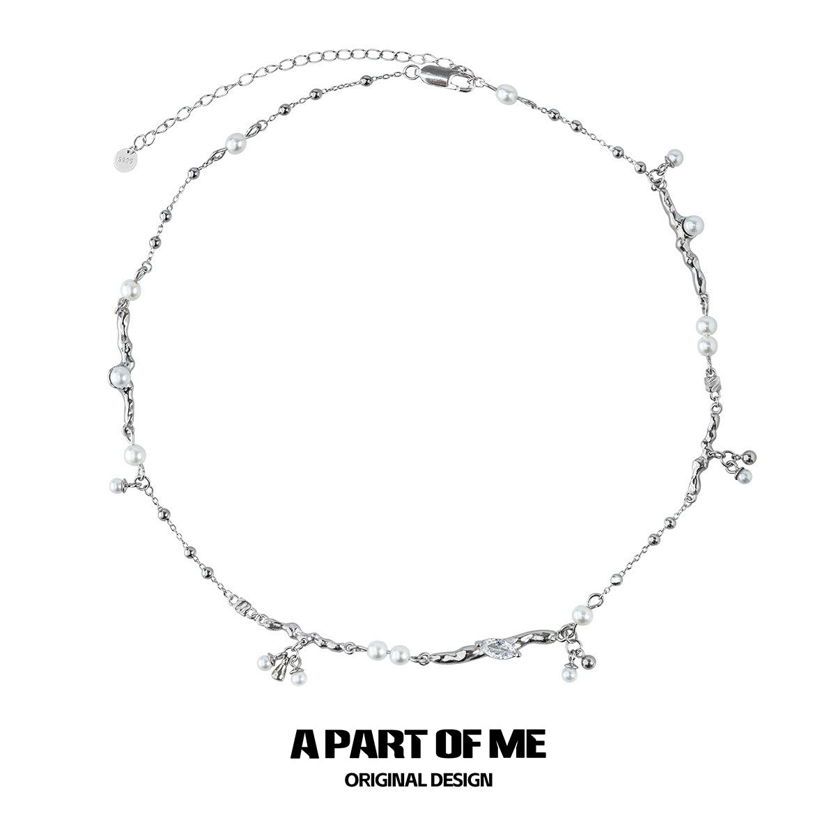 Elegant pearl zircon necklace designed by A PART OF ME featuring delicate pearls and sparkling zircon accents.