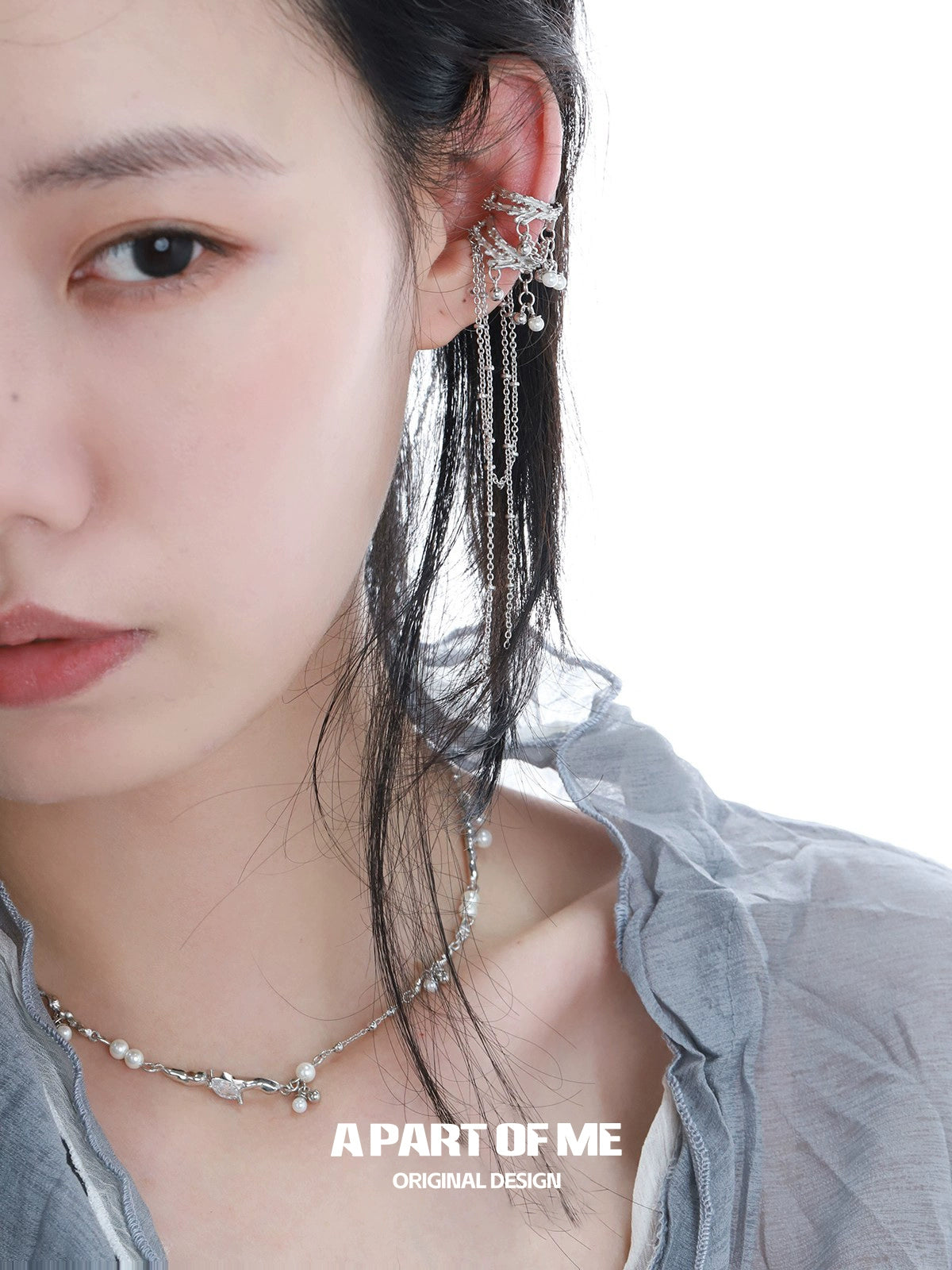 A PART OF ME elegant pearl zircon necklace delicately worn with layered hair accessory for a chic look