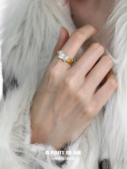 Elegant A PART OF ME feather rose engraved ring with a sparkling center stone on a stylish hand