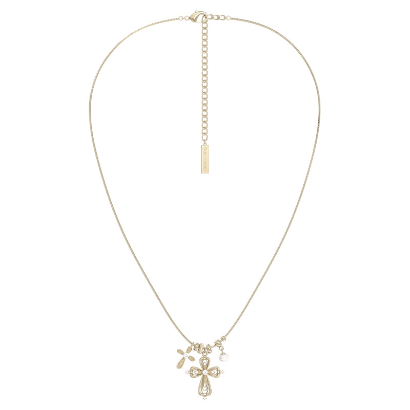 Elegant SUN HUNTER faith charm necklace with gold chain and faith-themed pendants