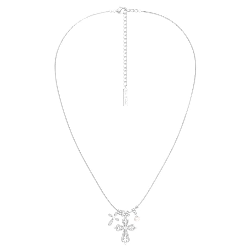 SUN HUNTER faith charm necklace with silver chain and decorative cross pendant