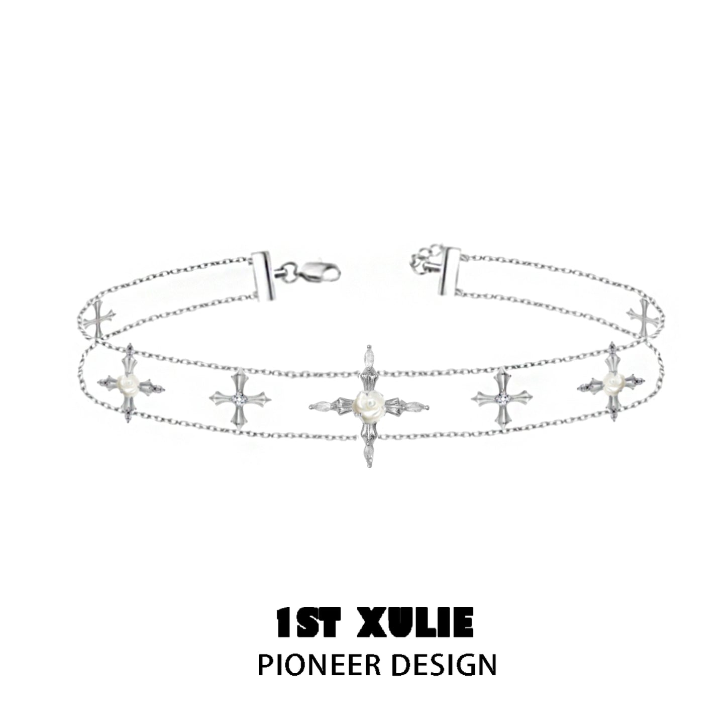 Faithful rose cross necklace featuring delicate silver chains with decorative cross charms