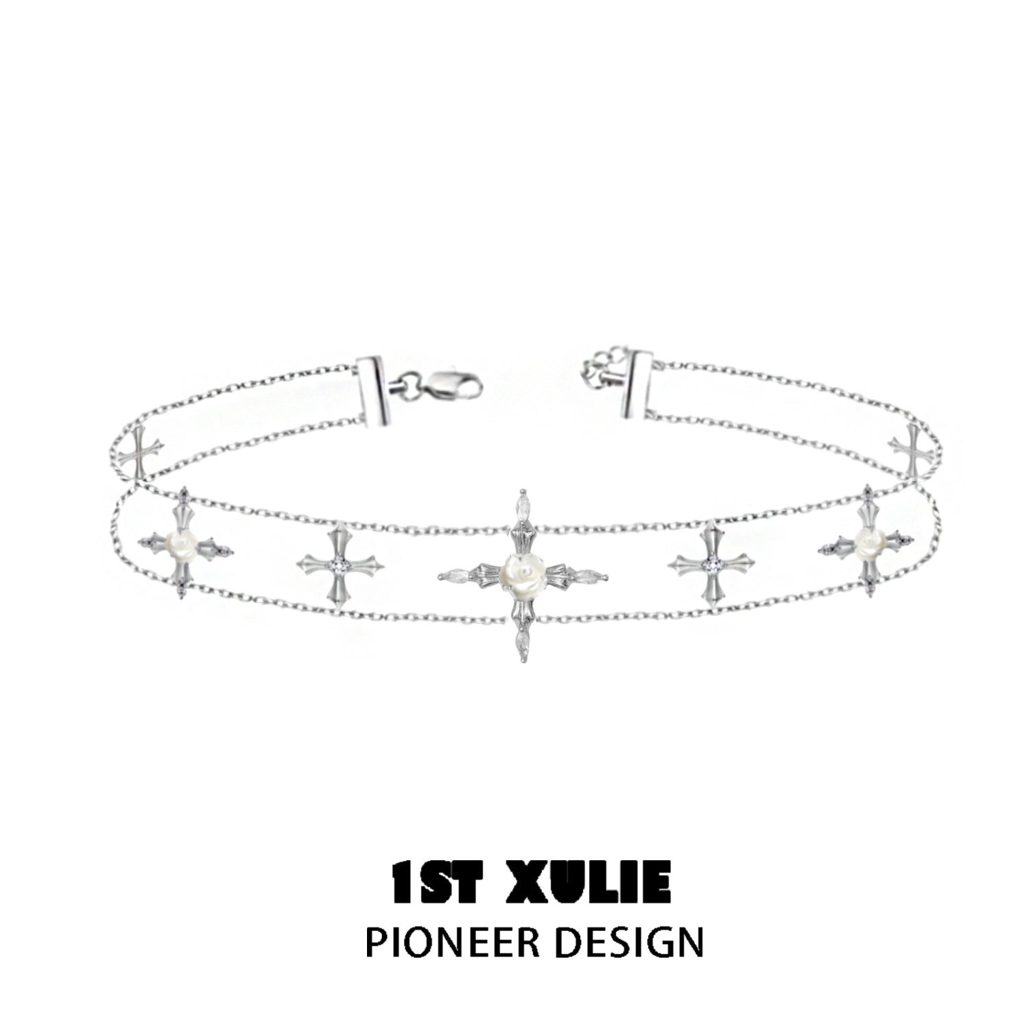 Faithful rose cross necklace featuring delicate silver chains with decorative cross charms