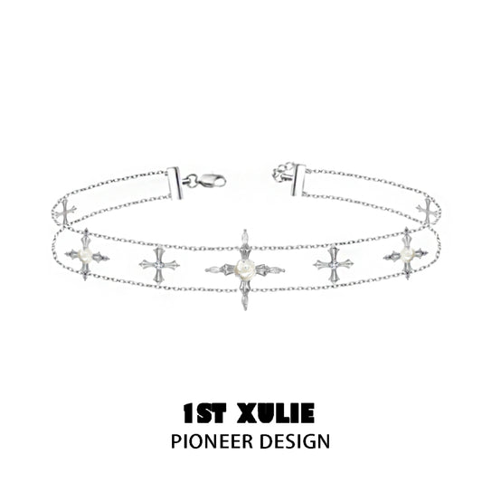 Faithful rose cross necklace featuring delicate silver chains with decorative cross charms