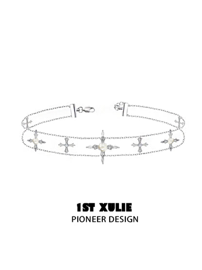 Faithful rose cross necklace by 1STXULIE featuring elegant cross and pearl design on a delicate chain