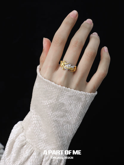 Elegant feather agate ring displayed on a model's hand, showcasing its unique design and natural beauty