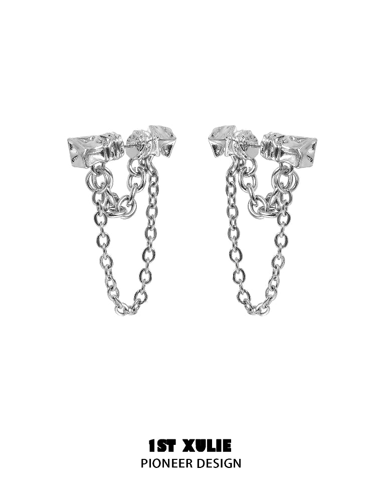 1STXULIE Silver Y2K chain earrings with intricate links for a trendy accessory look