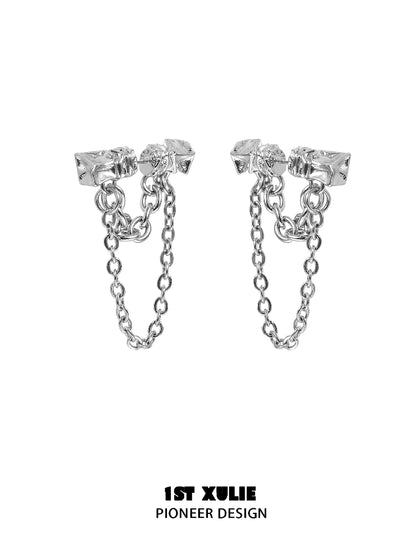 1STXULIE Silver Y2K chain earrings with intricate links for a trendy accessory look