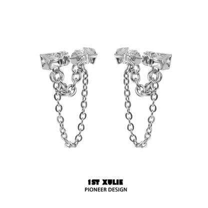 Stylish Y2K chain earrings with a silver finish and unique design by 1STXULIE