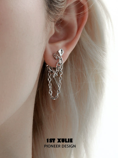 Silver Y2K chain earrings featuring a unique design perfect for trendy fashion enthusiasts