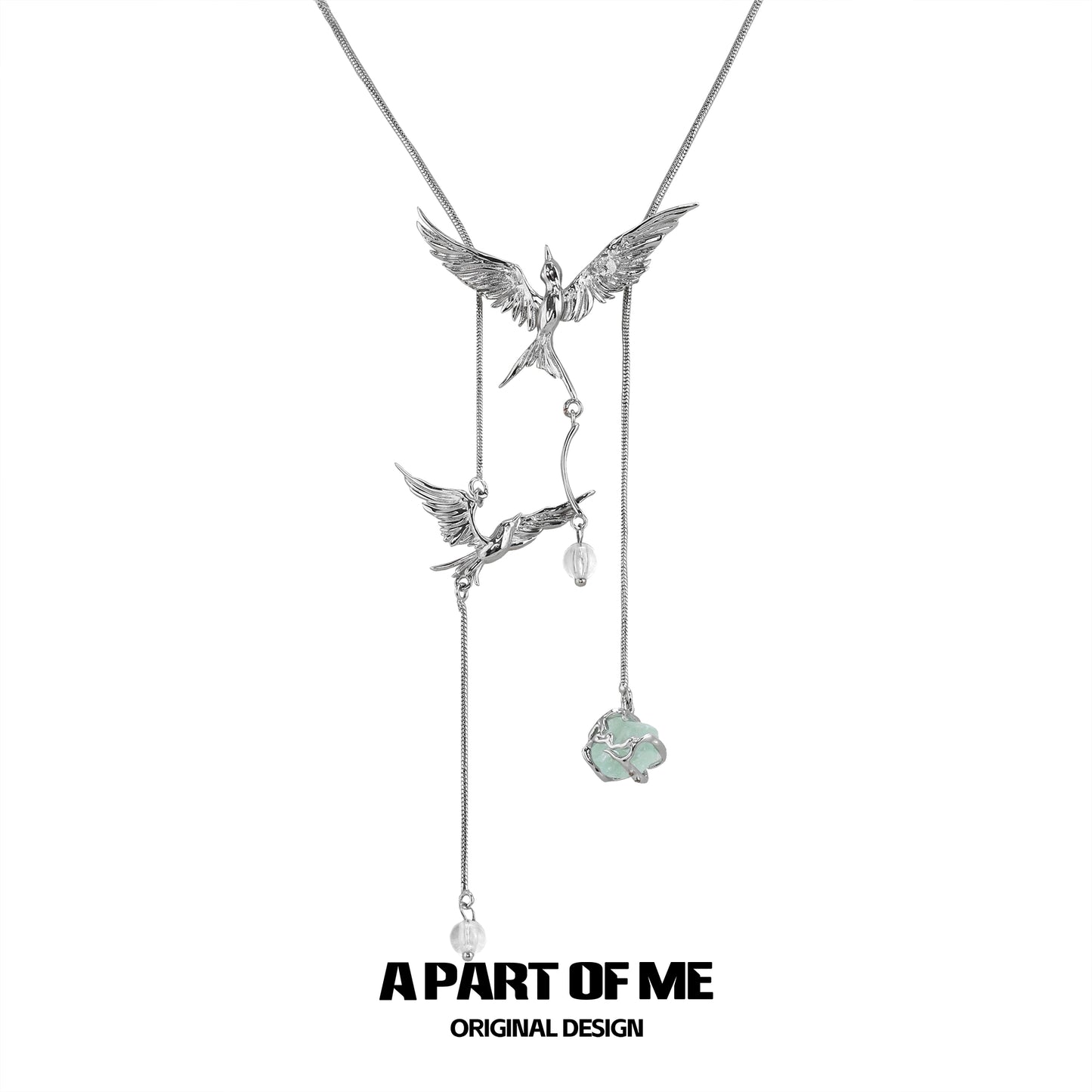 Flying bird fluorite necklace with silver birds and a fluorite pendant for a stylish look