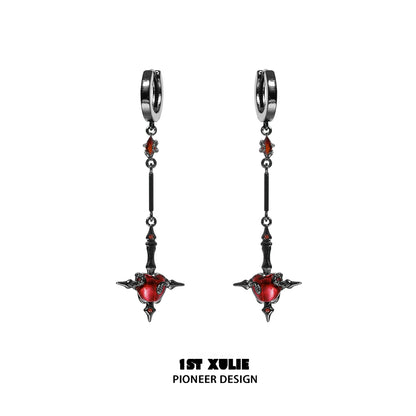 1ST XULIE forbidden apple serpent earrings with intricate design featuring red apple and snake details