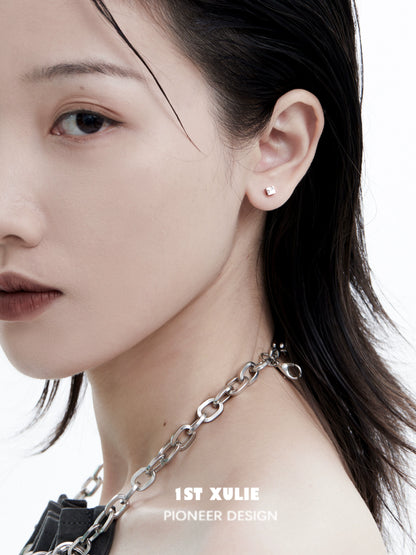 1ST XULIE Frosted Cube Earrings Beautifully Styled on Model's Ear