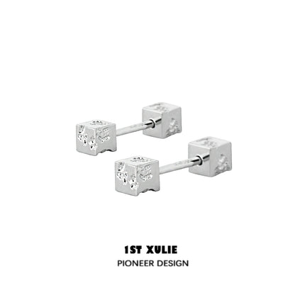 1ST XULIE Frosted Cube Earrings in Silver with Modern Design for Stylish Accessories