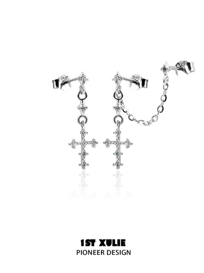 1ST XULIE futuristic cross chain earrings with sparkling embellishments for a trendy look
