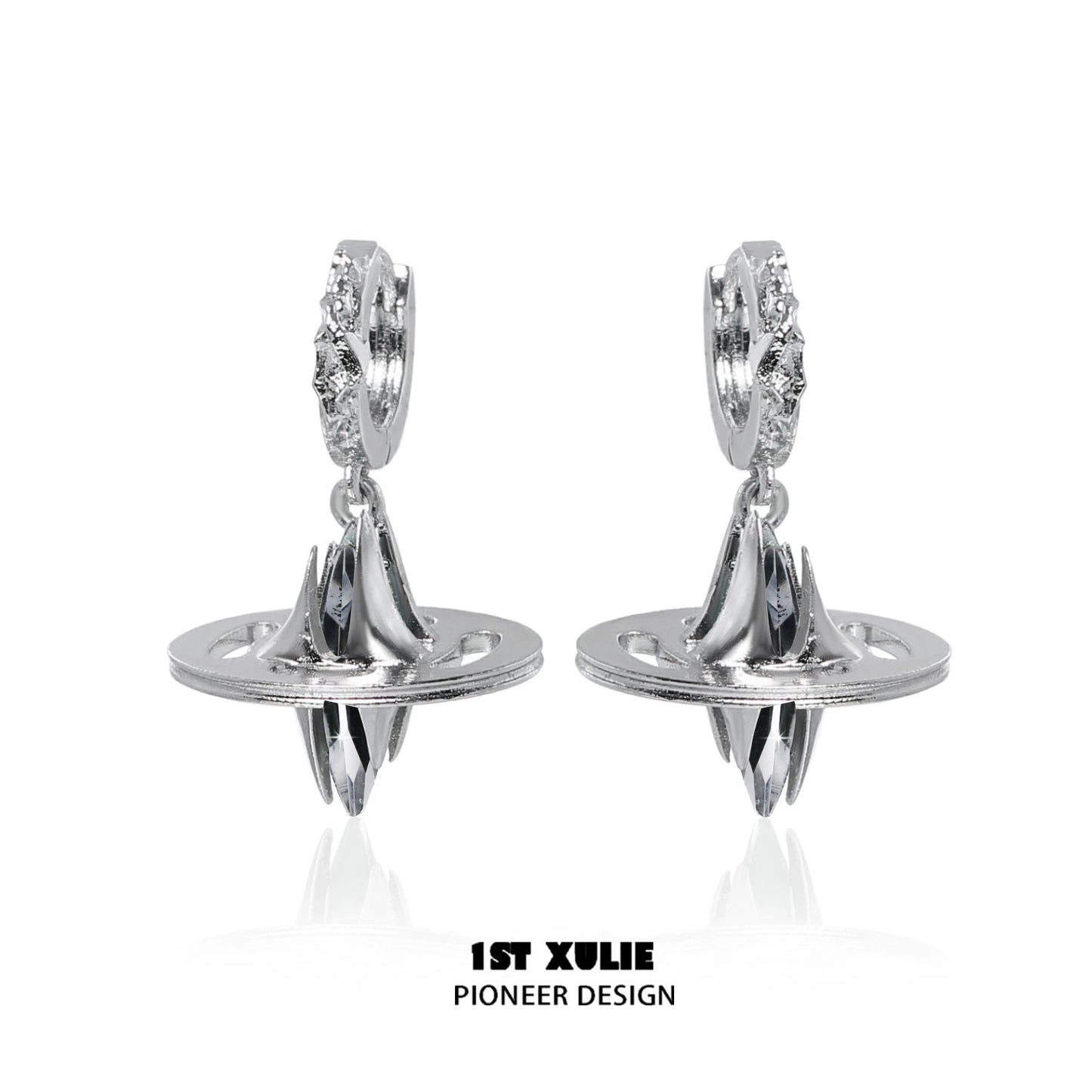 Futuristic dream core earrings with sleek silver design and sparkling details for a stylish look