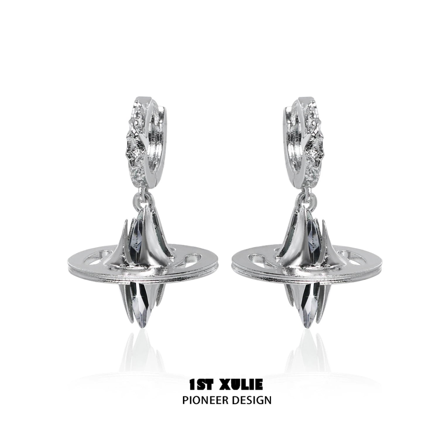 Futuristic dream core earrings with sleek silver design and sparkling details for a stylish look