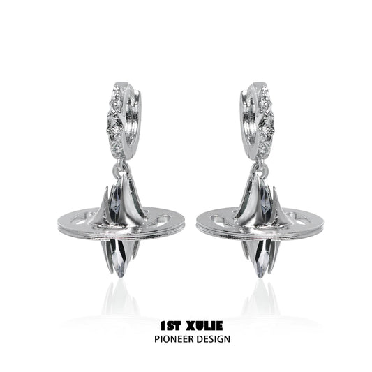 Futuristic dream core earrings with sleek silver design and sparkling details for a stylish look