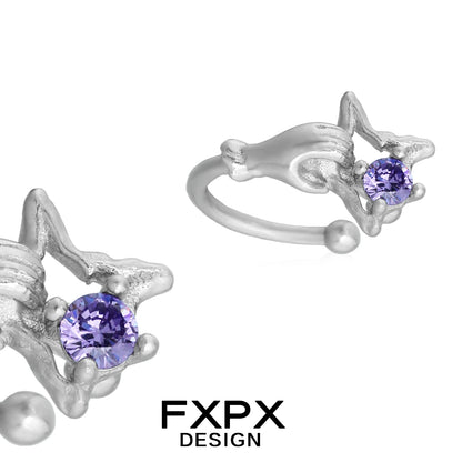 Silver FXPX amethyst hand ear cuff featuring a beautiful purple gemstone for a stylish look
