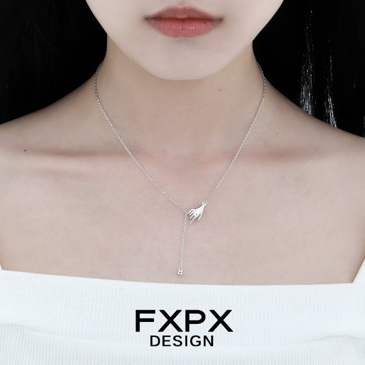 FXPX angel hand amethyst necklace featured on a model, showcasing its elegant design and craftsmanship