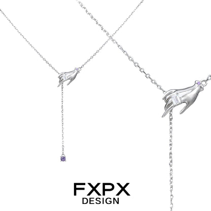 FXPX angel hand amethyst necklace with elegant silver chain and unique hand design