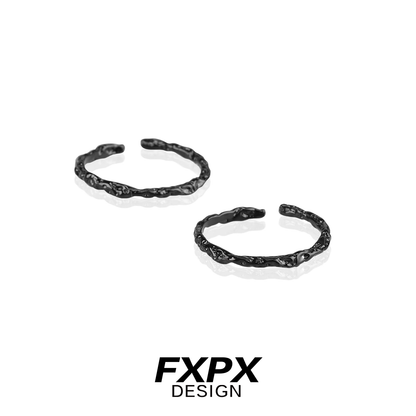 Stylish FXPX black tinfoil texture ring with a unique design and adjustable fit