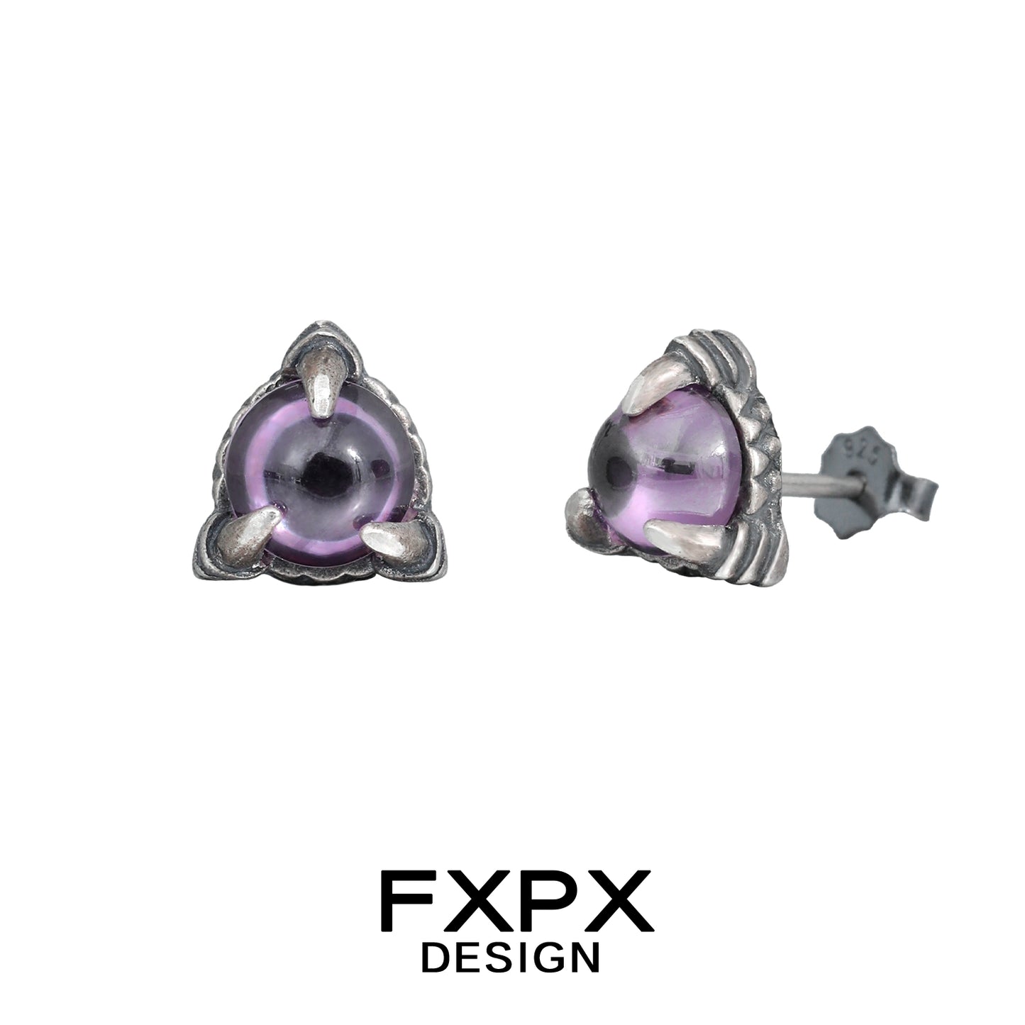 Bloody doll jewelry amethyst dragon earrings with purple gemstones and silver claw settings