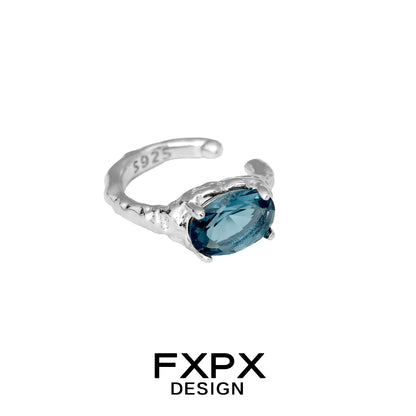 Silver Bloody Doll Jewelry mystic iceland ear cuffs with blue oval gemstone by FXPX