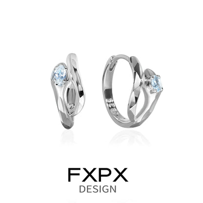 Elegant FXPX blue and white serpentine zircon earrings in a modern twist design