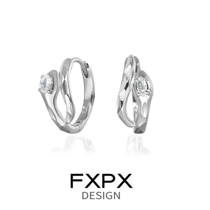 Elegant FXPX blue and white serpentine zircon earrings crafted in polished silver
