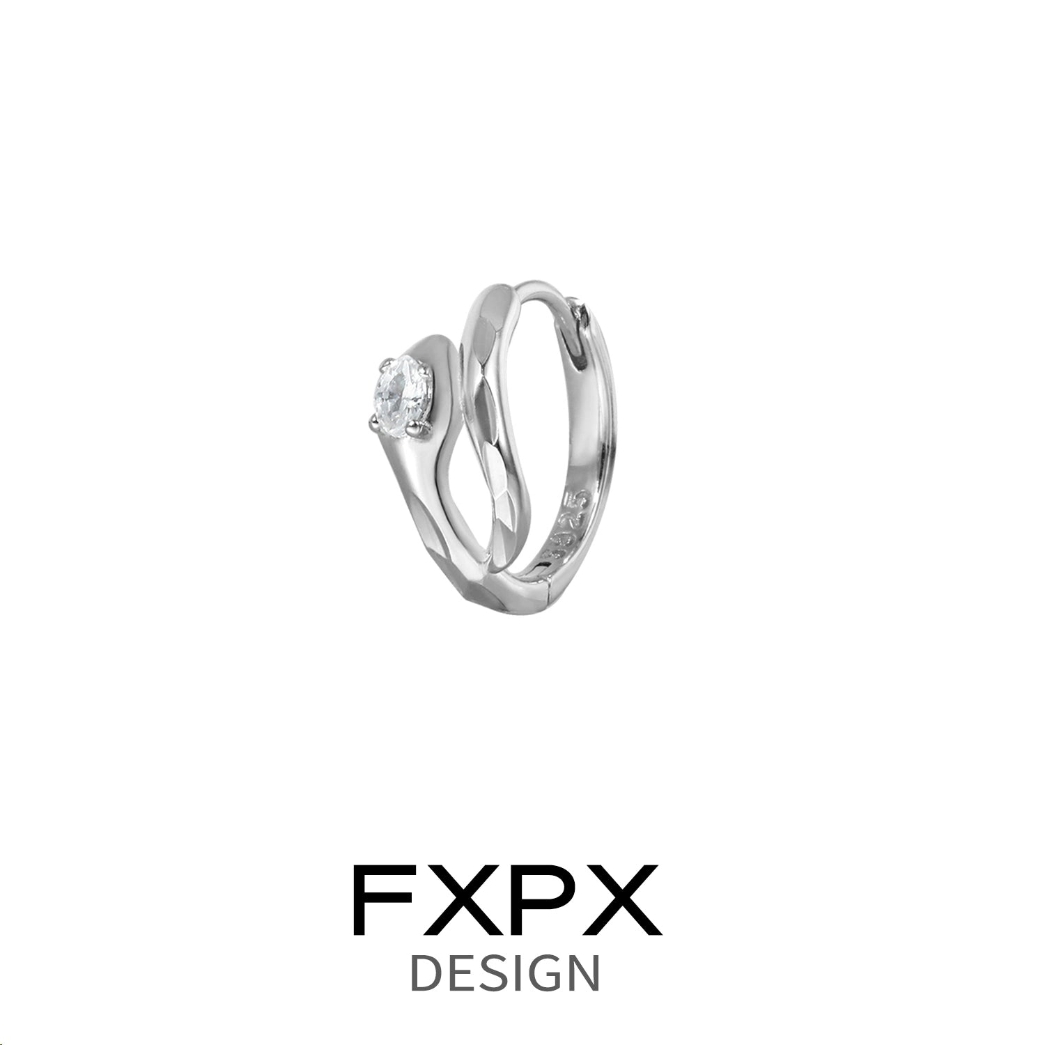 Elegant FXPX blue and white serpentine zircon earrings with a unique twist design