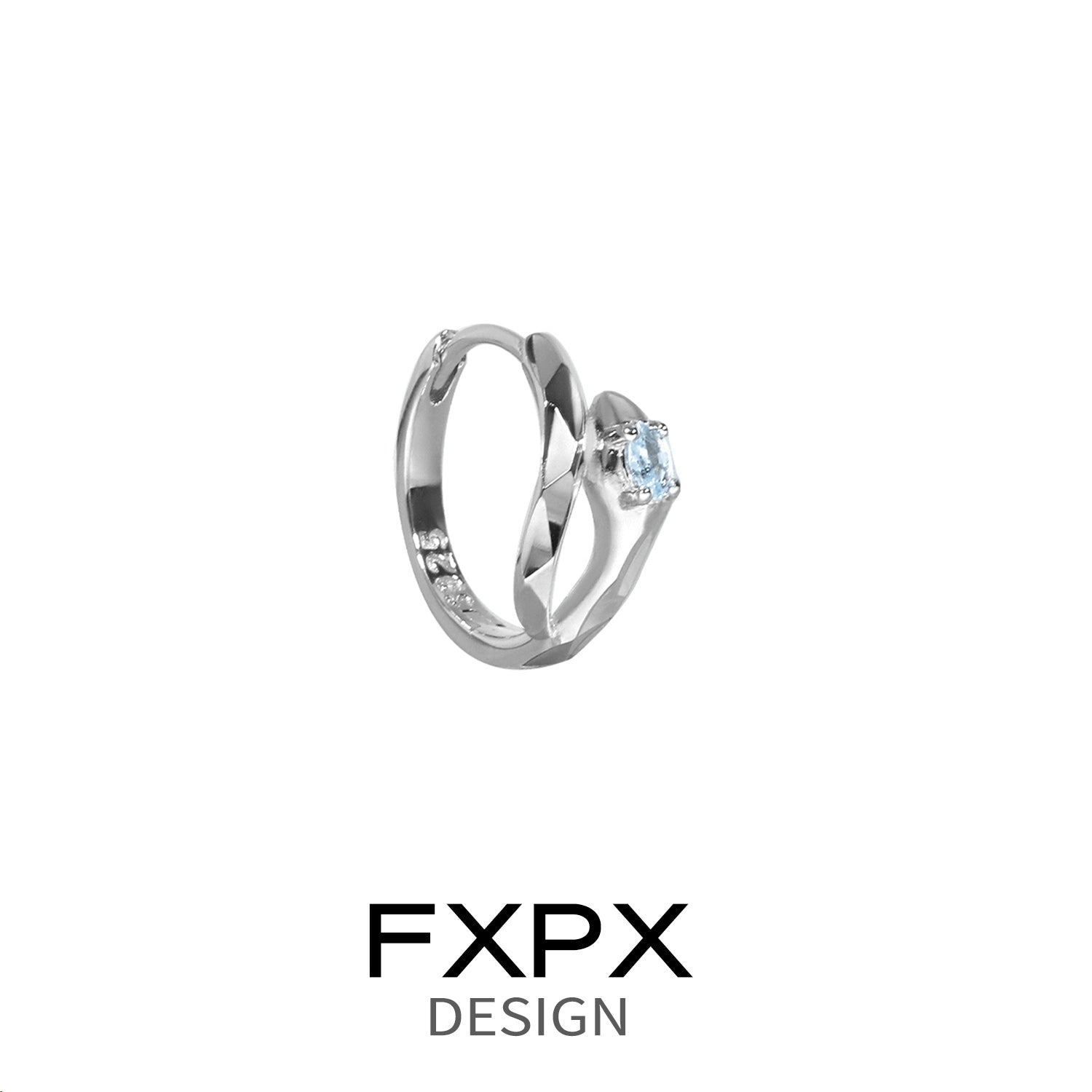 Stylish FXPX blue and white serpentine zircon earrings in silver-tone with elegant design