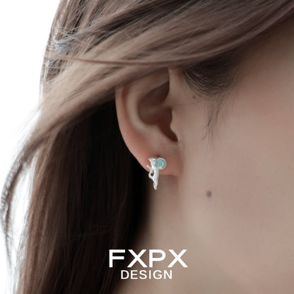 Stylish blue cat earrings designed by FXPX with a cute and playful look