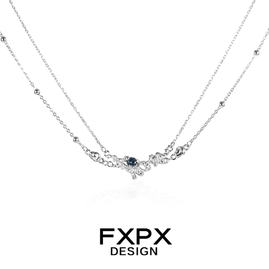 Elegant FXPX blue crystal necklace with delicate silver chain and stunning centerpiece