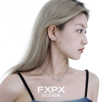 Stylish blue mermaid necklace from FXPX design worn with elegant attire