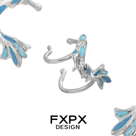 Stylish FXPX blue sea ear cuff featuring intricate silver detailing and blue accents