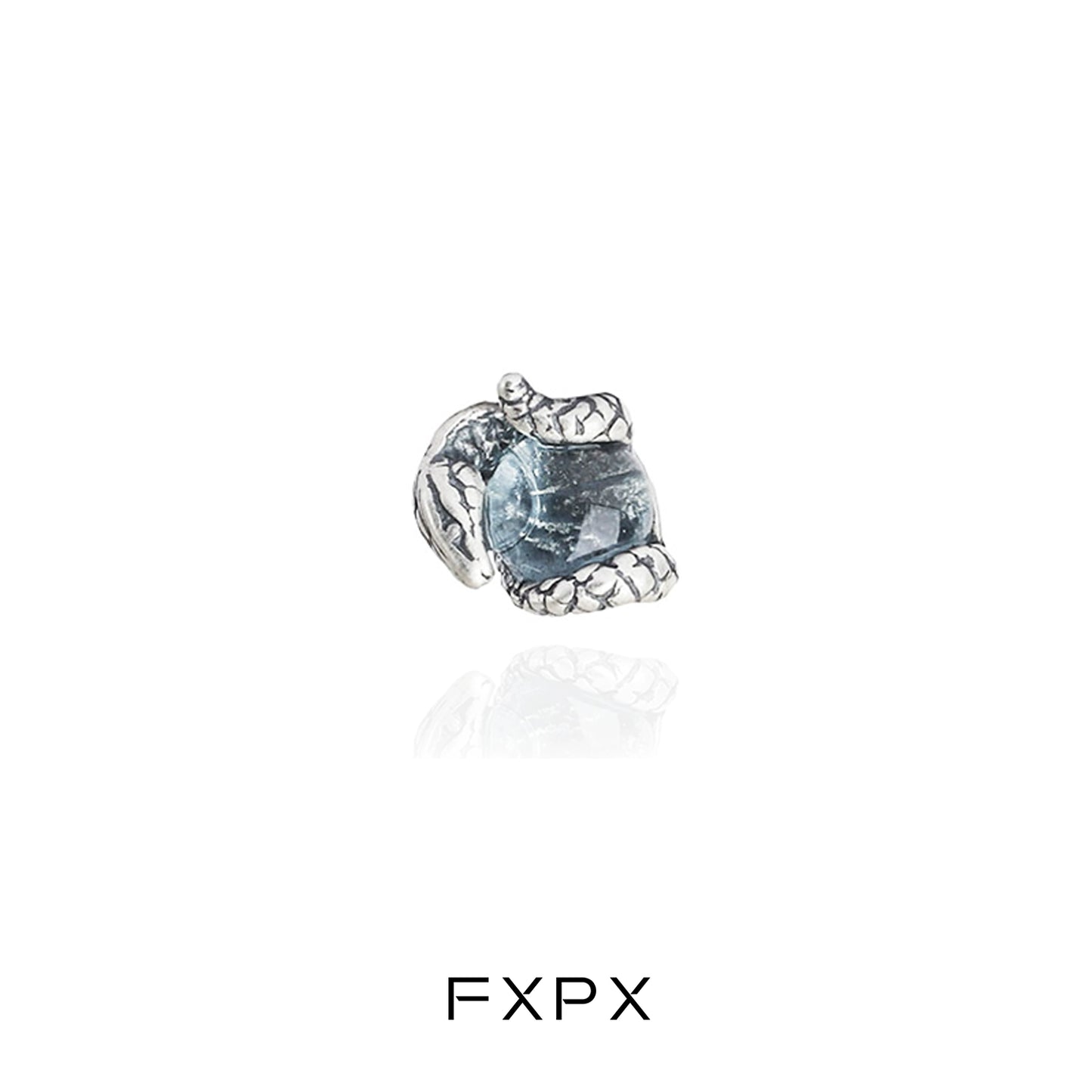 FXPX blue snake stud earrings featuring a textured design and a blue gemstone centerpiece