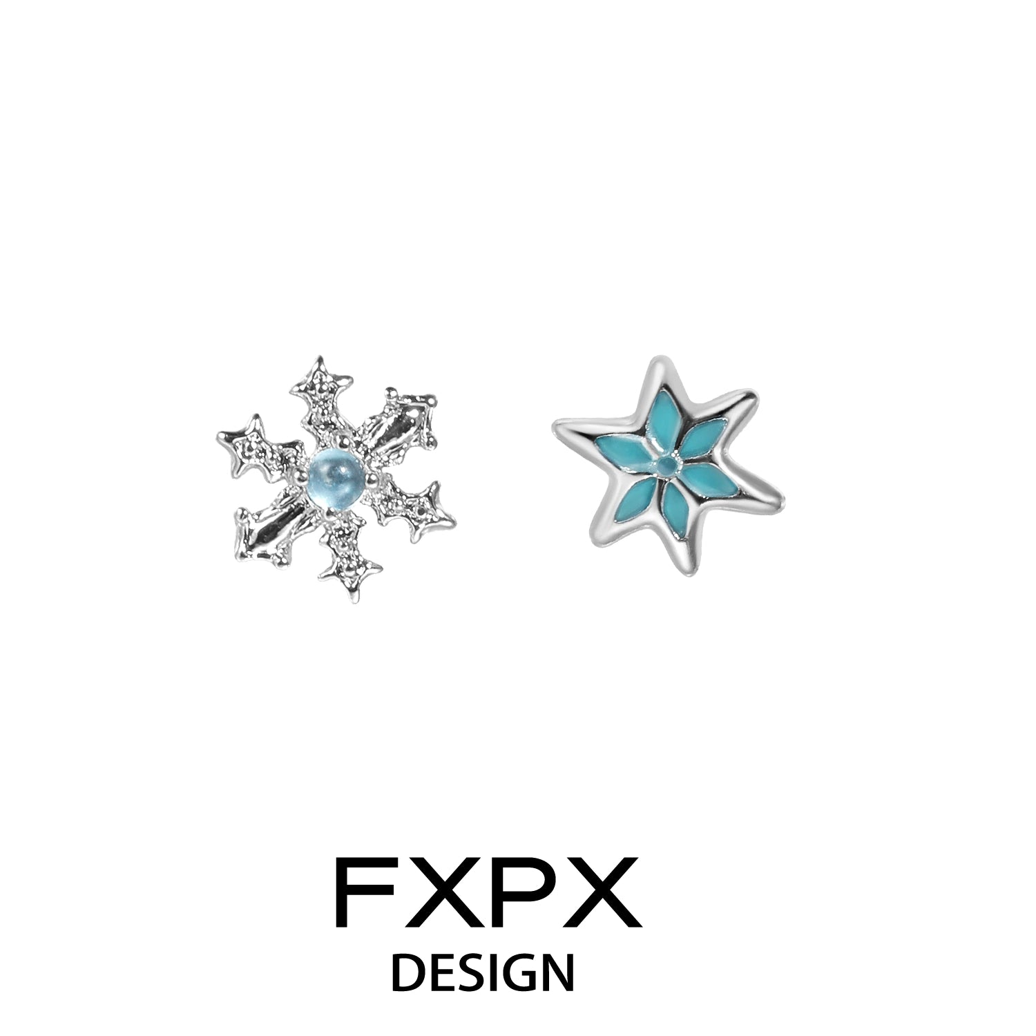 FXPX Blue Snowflake Earrings with Silver Detailing and Turquoise Accents for Winter Fashion