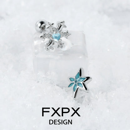 FXPX blue snowflake earrings with elegant design featuring sparkling accents and a light blue gem