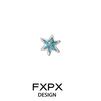 FXPX Blue Snowflake Earrings in Silver with Turquoise Center for a Stylish Look