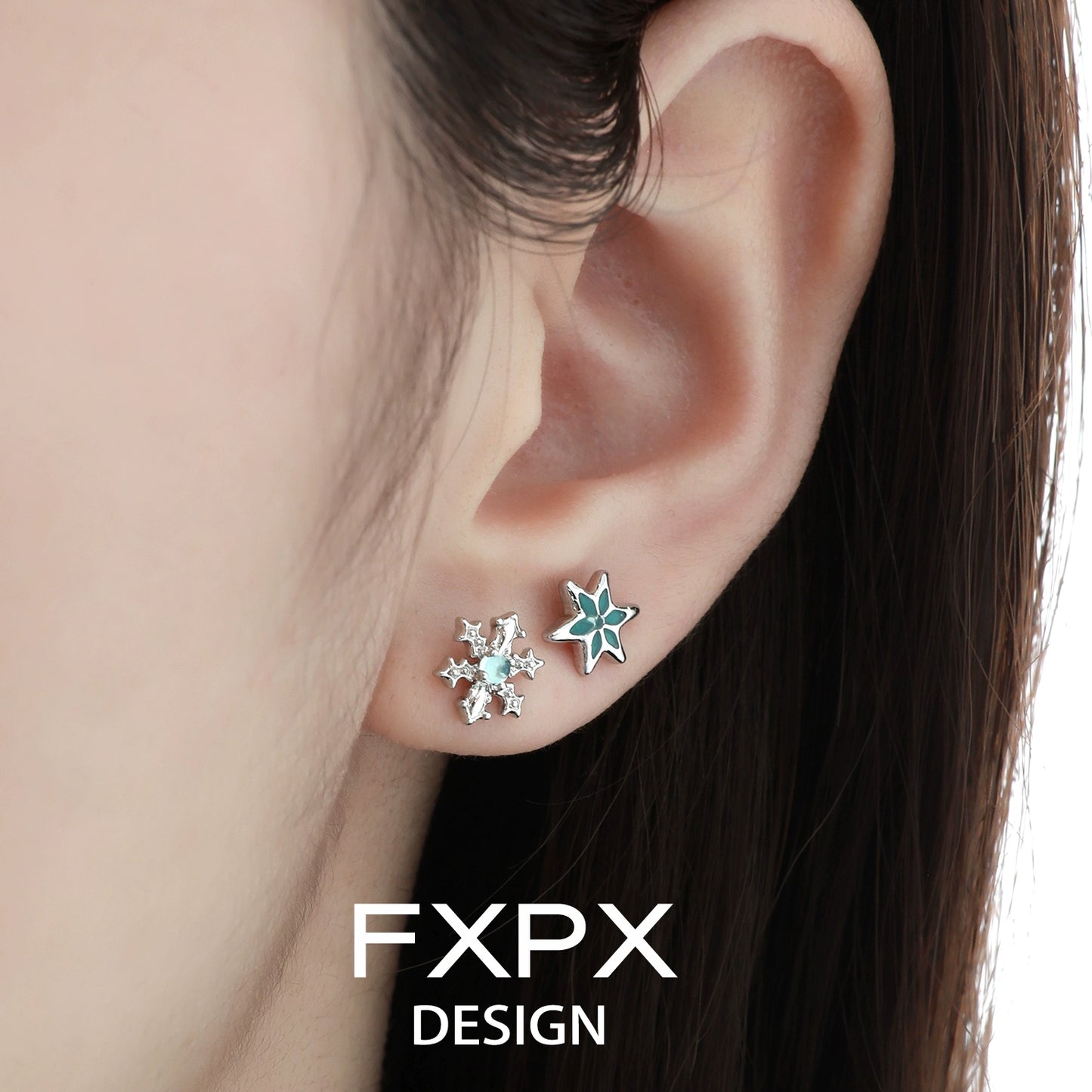 FXPX Blue Snowflake Earrings with Sparkling Crystals for a Winter Wonderland Look