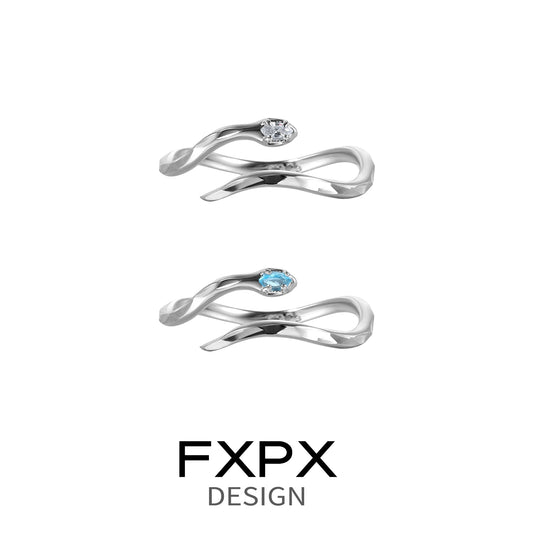Stylish blue white snake ring crafted by FXPX featuring a sleek design and elegant gemstones