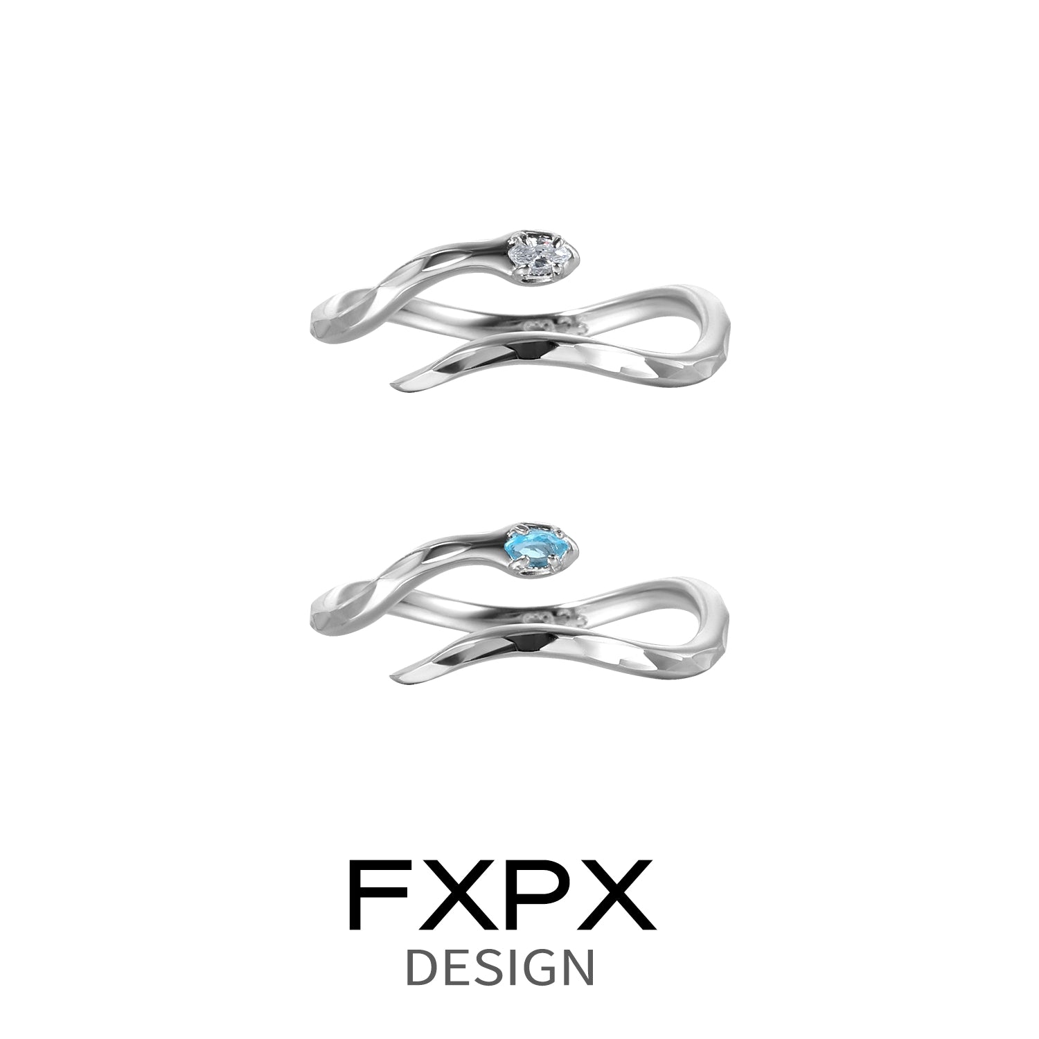 Stylish FXPX blue white snake ring with a unique twisting design and elegant gemstones