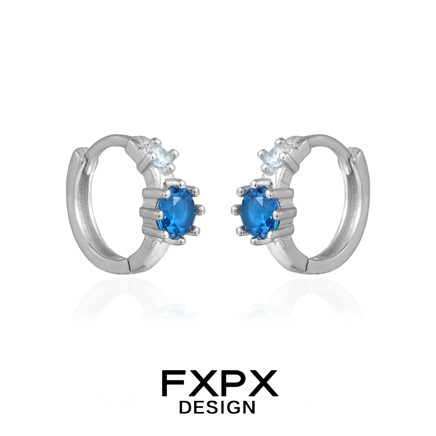 Stylish FXPX silver hoop blue zircon earrings featuring sparkling accents for elegant look