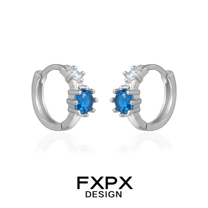 Stylish FXPX silver hoop blue zircon earrings featuring sparkling accents for elegant look