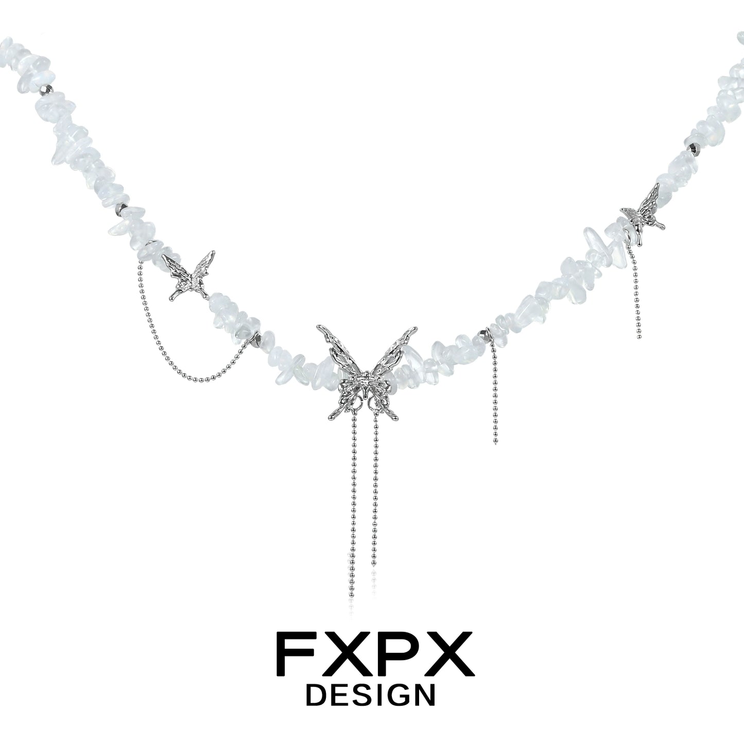 Stylish butterfly beaded necklace from FXPX featuring delicate butterfly charms and silver accents