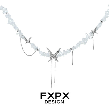 Stylish butterfly beaded necklace from FXPX featuring delicate butterfly charms and silver accents