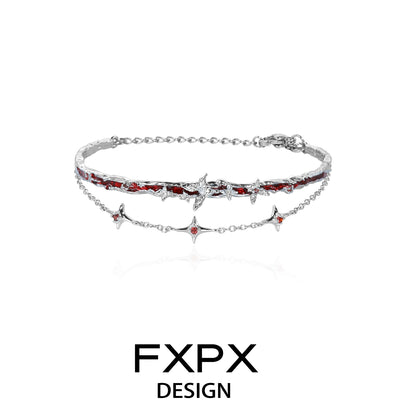 FXPX butterfly double layer bracelet featuring intricate silver design with red accents for stylish layering